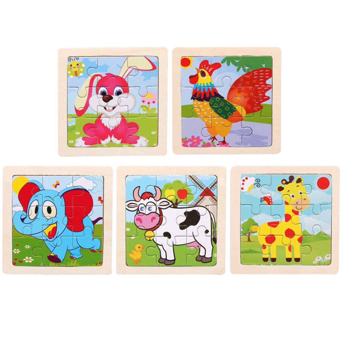 Puzzle en Bois Éducatif Animaux Cartoon 5 Pièces pour Garçon et Filles