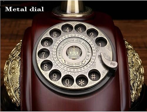 Miniatura 5 de Modelo de decoración de teléfono, decoración de escritorio para el hogar, teléfono retro antiguo, cuerpo de madera y metal, esfera giratoria