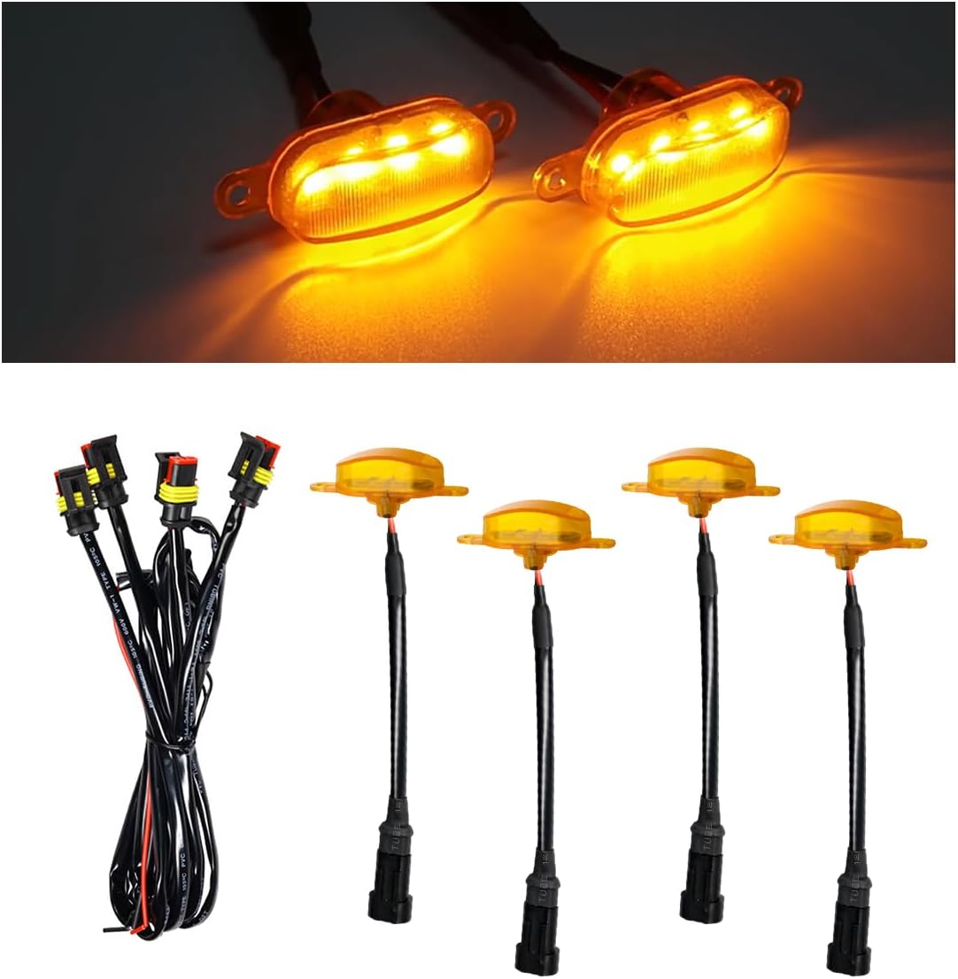 4PCS Car LED Grille Lights, Waterproof Bumper Trim Lamp Front Grill Light with Wiring Harness, LED Running Light for 2004-2019 F150 F250 F350 Raptor 2013-2018 Ram-1500 Grille (Yellow&Yellow)