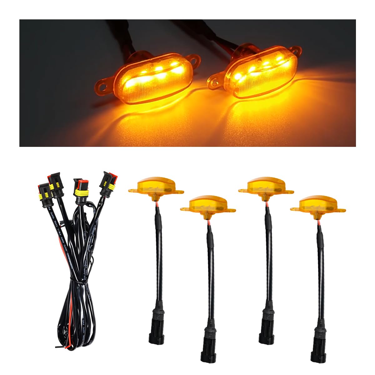 4PCS Car LED Grille Lights, Waterproof Bumper Trim Lamp Front Grill Light with Wiring Harness, LED Running Light for 2004-2019 F150 F250 F350 Raptor 2013-2018 Ram-1500 Grille (Yellow&Yellow)