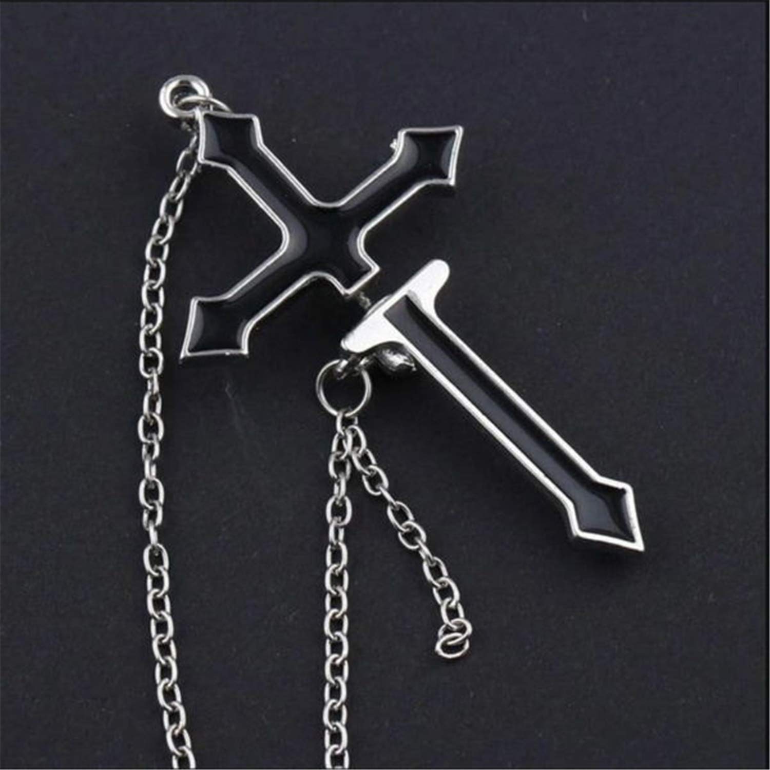 Aretes colgantes de cadena de cruz punk negra personalizados, aretes de gota de punción para mujeres y hombres, regalos de joyería, Esmalte, N/P 8