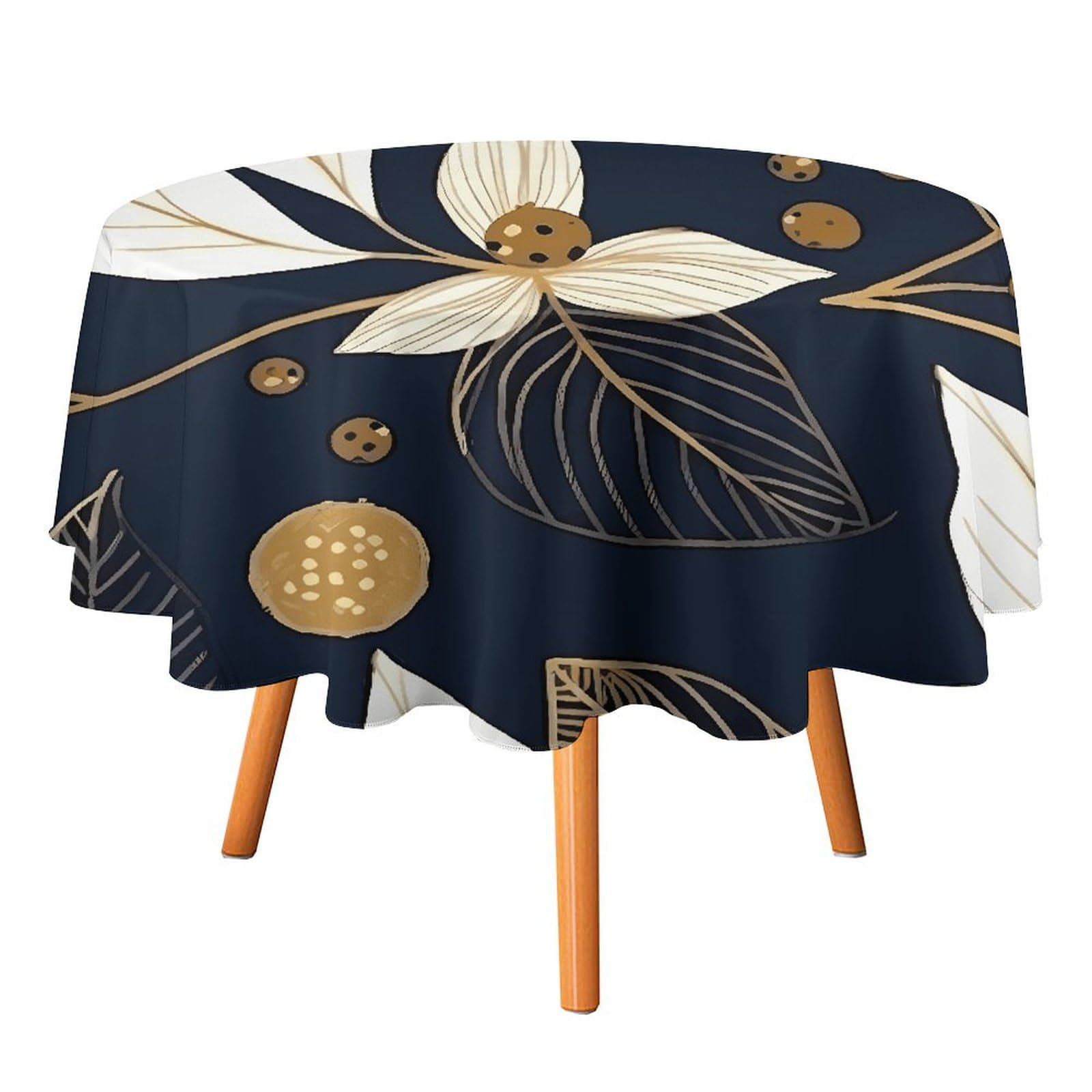 Nappe ronde pique-nique et fête 127 cm motif feuilles pour repas en extérieur