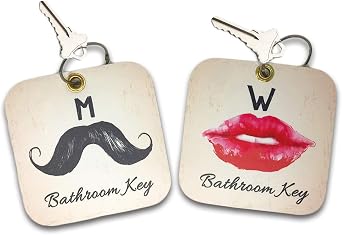 Large Restroom, Pass Key Tag Holder w/Key Ring Cool Design | Male and Female Bathroom Passes w/Keychain Ring | For School, Office, Restaurant, Mens & Womens 6 x 6