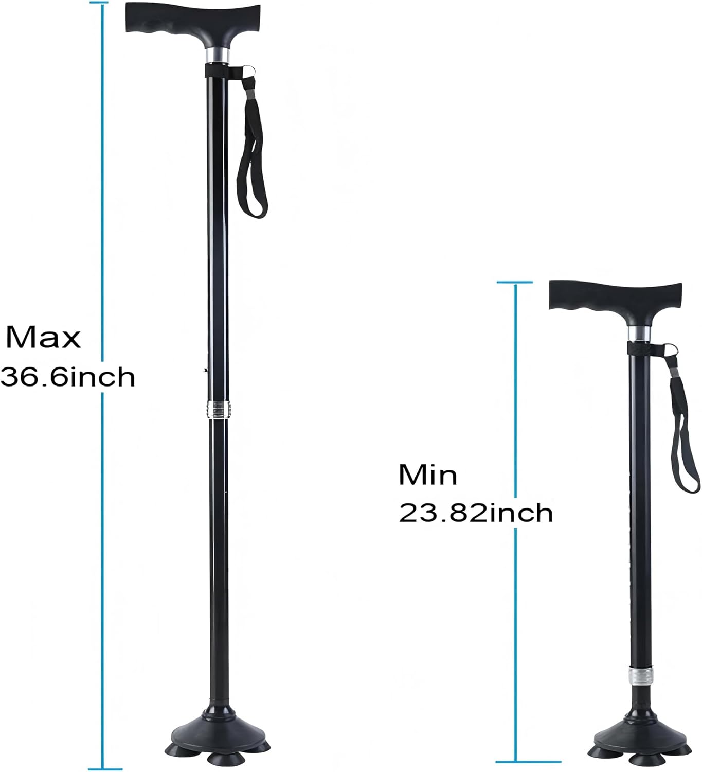 Foldable Walking Cane for Men & Women - Adjustable 6-Pronged, Self-Standing, Lightweight Walking Stick with 360° Non-Slip Base & Wrist Strap for Seniors Adults Disabled