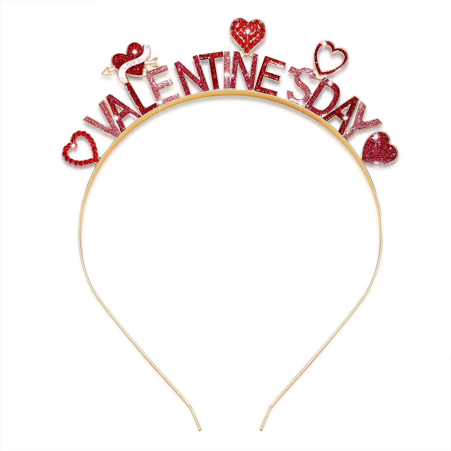 boderier Valentines Day Headband Glitter Rhinestone Heart Head Bopper Party Tiara Headband Valentines Day Gifts for Her