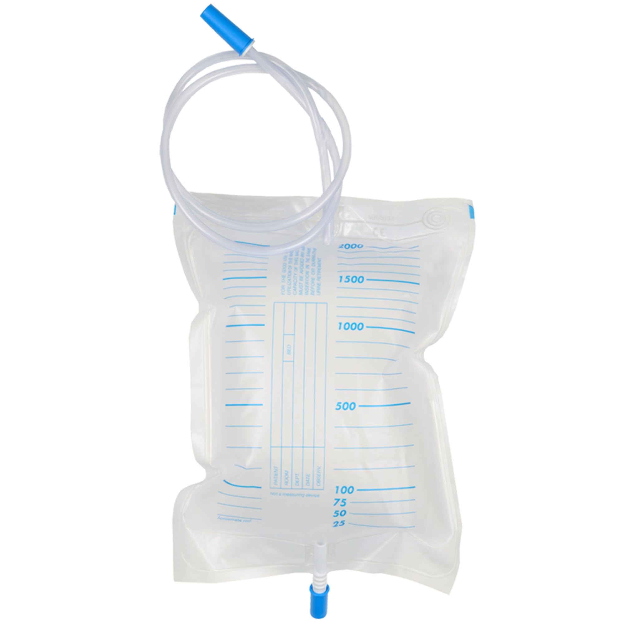 GIMA, Bolsa de orina 2000 cc con etiqueta para el reembolso por el sistema sanitario italiano, tubo 130 cm, válvula de retención, paquete de 30 bolsas, 28693