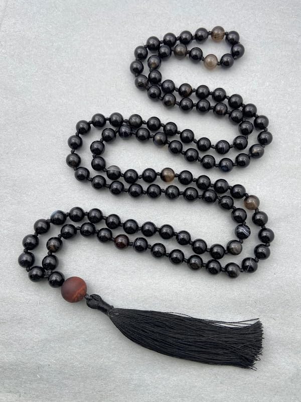 Mala en onyx noir AAA : collier de 108 perles nouées pour méditation - 2