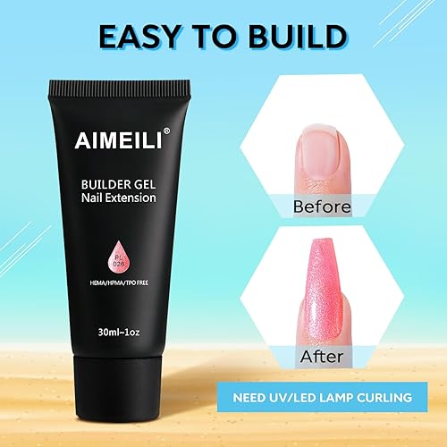 Miniatura 4 de AIMEILI Gel de extensión de uñas de polivinílico, gel de uñas con purpurina rosa, gel constructor de uñas, sin hema, para mejorar las uñas, diseño