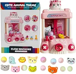 Mini Máquina de Pegar Bichinhos de Pelúcia Com Música e Luz, Contém 16 Brinquedos Para Pegar, Mini Máquina Fliperama Garra, Jogo Pega Bolinhas, Presente para Criança (Rosa)