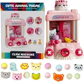 Mini Máquina de Pegar Bichinhos de Pelúcia Com Música e Luz, Contém 16 Brinquedos Para Pegar, Mini Máquina Fliperama Garra, Jogo Pega Bolinhas, Presente para Criança (Rosa)