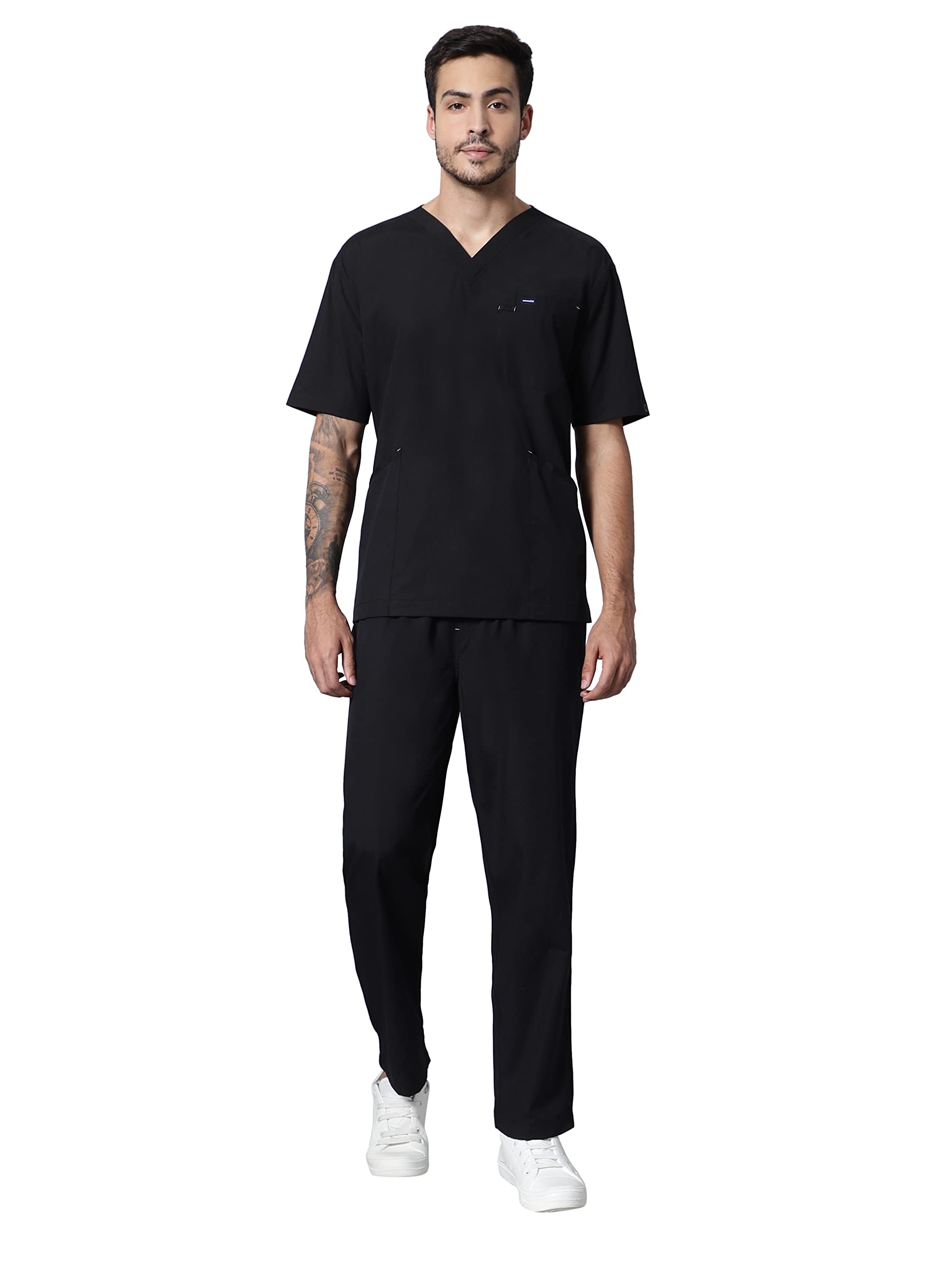 UNINUR MenS Excellent Eazy 7 Pocket Scrub Suit for Doctors,Nurse & Health Professional, Color-Jet Black (Small) (B0C4GPZ1TX) Amazon Price History, Amazon Price Tracker