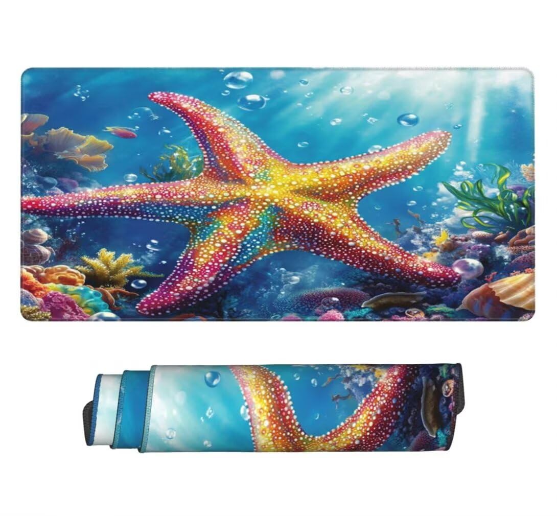 Alfombrilla Raton XXL 1000 x 500 x 3 mm, Mouse Pad Grande Gaming, Alfombrilla de Raton Estrella de Mar Mousepad Lavable Impermeable y Antideslizante para Juegos Y Oficina (Vida Marina) -MP1585
