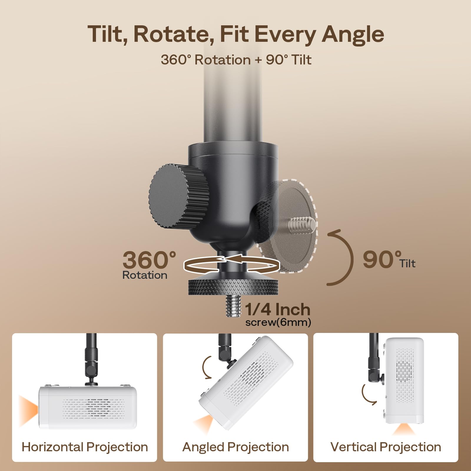 Aurzen Staffa di montaggio a soffitto per proiettore, rotazione a 360° e inclinazione di 90°, lunghezza regolabile da 22,9 a 38,1 cm, vite da ¼", compatibile con TMY, HAPPRUN, Yaber, Epson e la