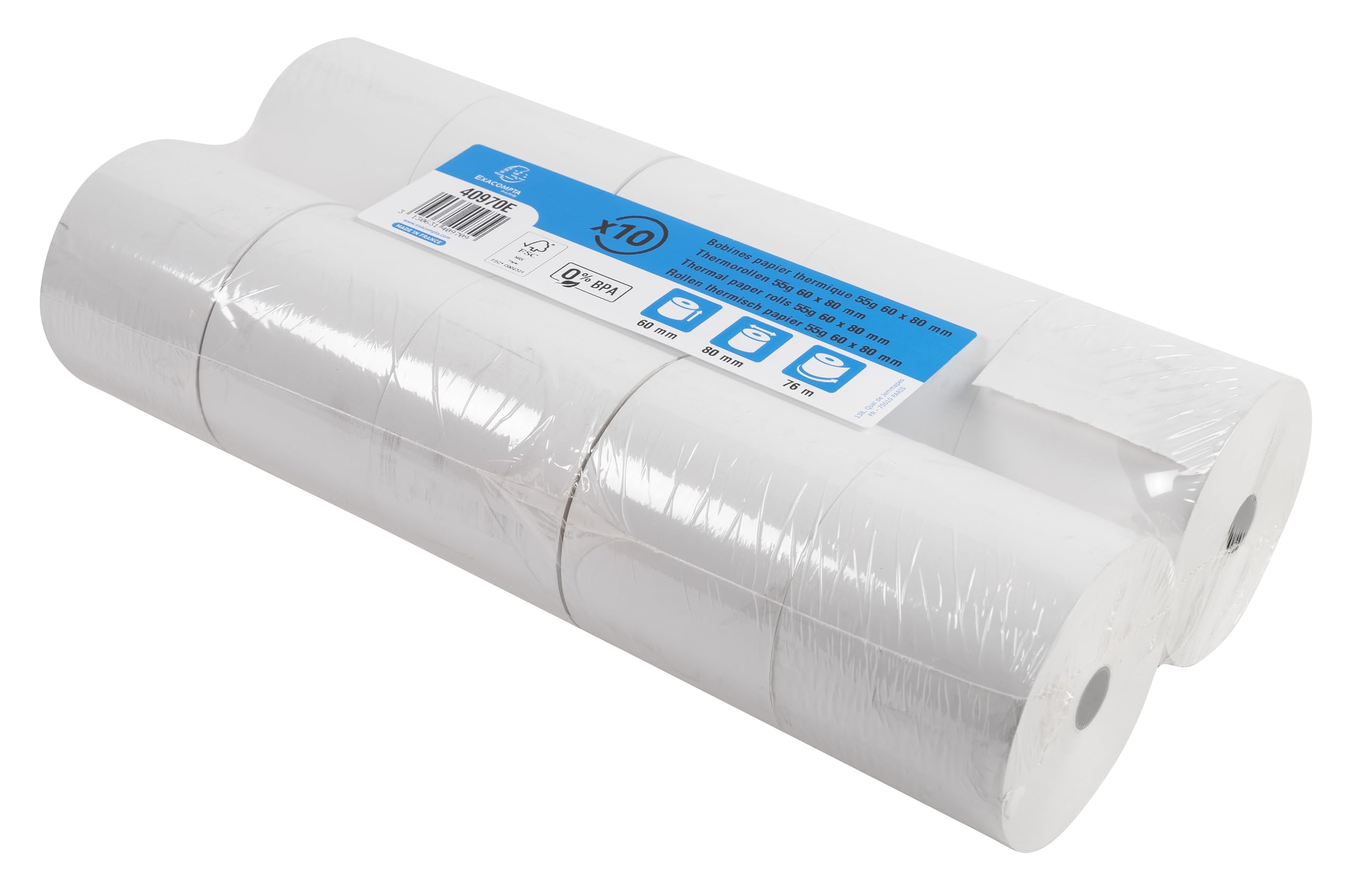 Bobines pour Tickets de Carte Bancaire et Terminal de Paiement 60x80x12x78-1 Pli Thermique 55g/M