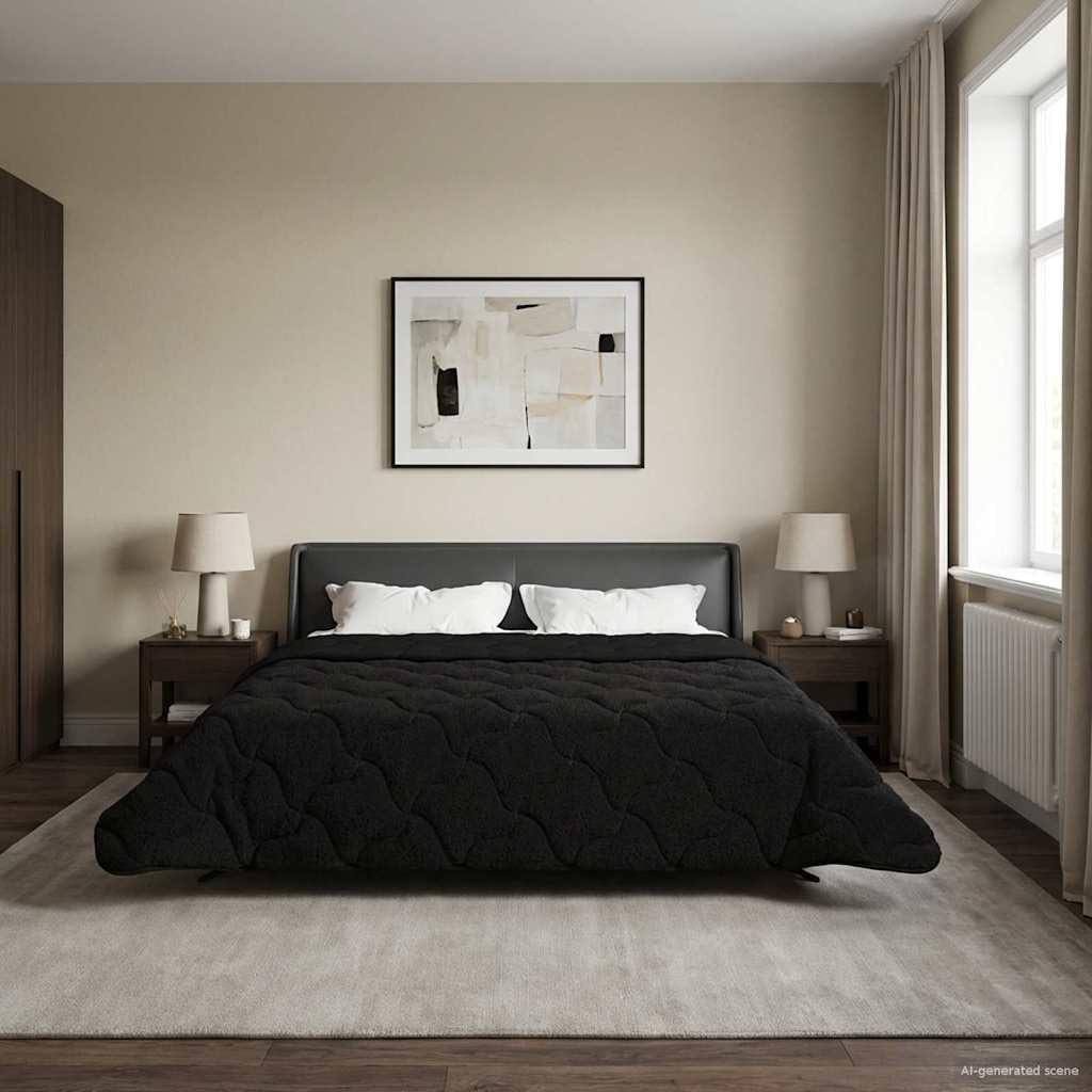 Edredón de invierno negro de 220 x 240 cm de microfibra de forro polar para dormitorio, transpirable, para todo el año, lavable, duradero, cómodo, diseño moderno, ideal para noches frías