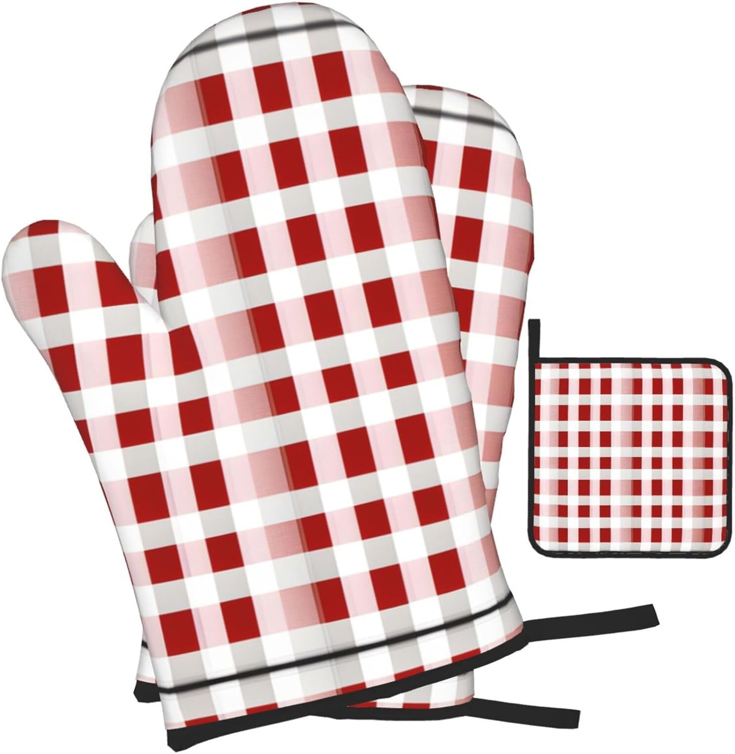 Red Checkered White Squares Print Heat Resistant Microwave Gloves, Used for Baking, Cooking, and Fashion Kitchen Essentials