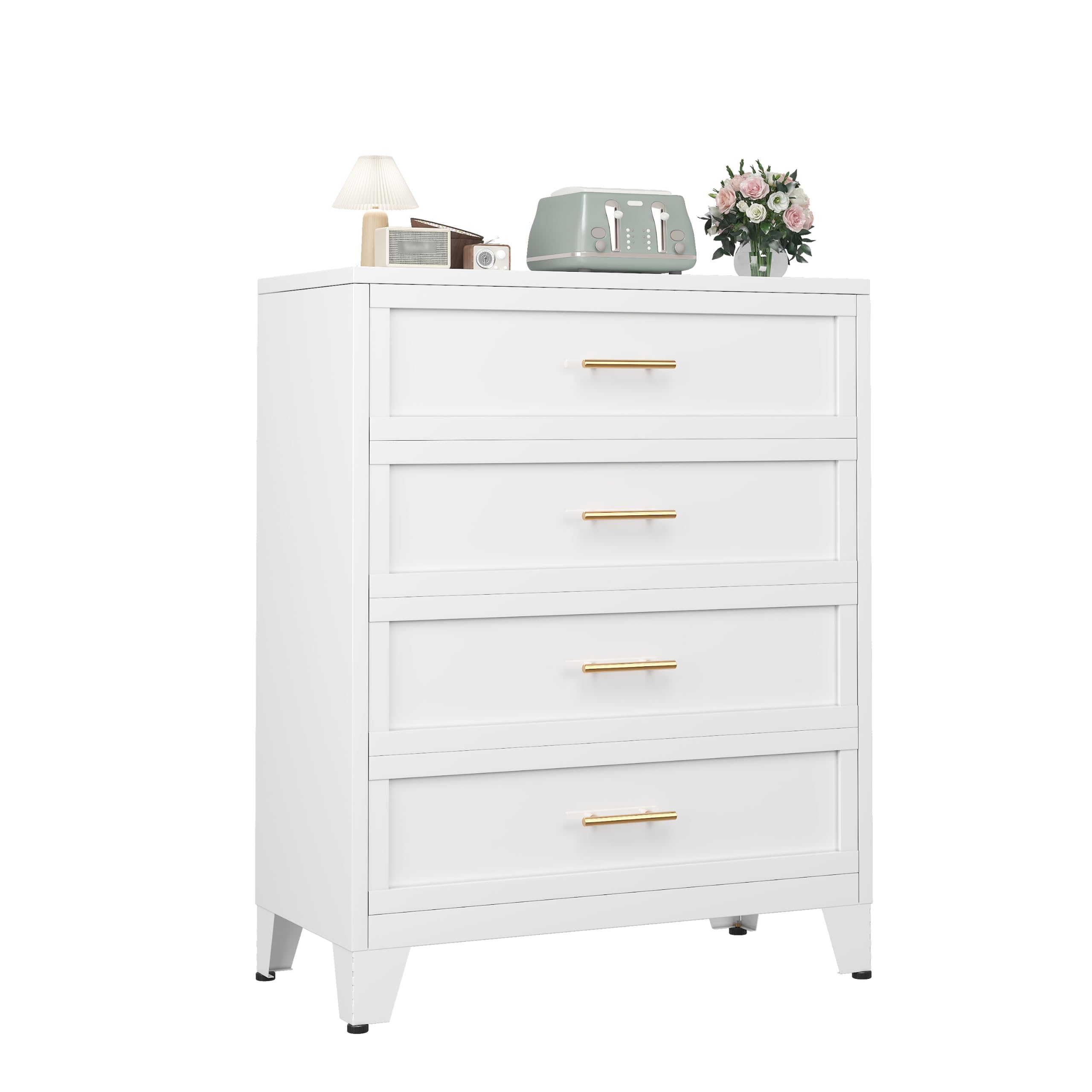 Ckzbx Metal Dresser Under Desk Metal Filing Cabinets, 43.11" H Drawer Chests of Drawers for Office, Garage (4 Drawers White 31.5inch Wide)