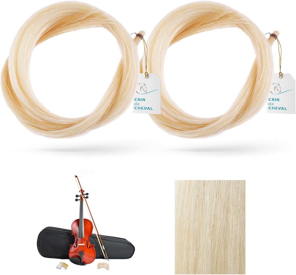 2 x Hanks of horsehair for Violin - 20 Grams - AAA Quality - Natural White - No Treatment From Mongolia - 77 cm