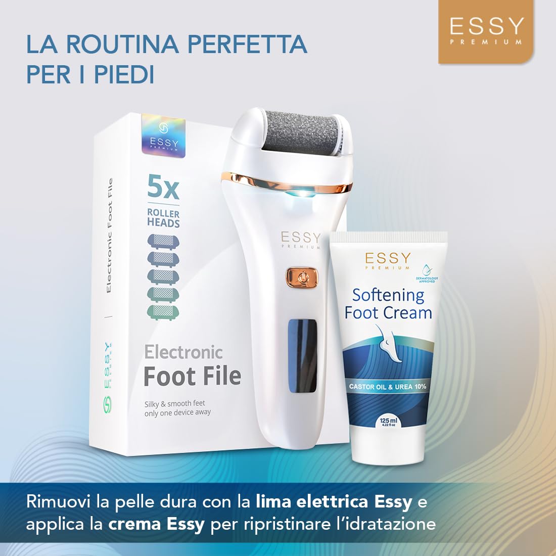 Essy Crema Piede, Crema Piedi Secchi Screpolati con Urea 10%, Idratante con Olio di Ricino per Piedi Ruvidi, Riparatore Talloni Screpolati per Nutrire e Ripristinare la Morbidezza, 125 ml