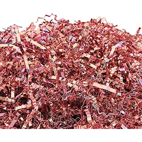 UNIQOOO 1/2 LB Metallic Rose Gold Crinkle Cut Paper Shredded Filler, Pink Grass Raffia Tissue, Strands Shred Craft Bedding Cushion, Wedding Mothers Day Bridesmaid Engagement Gift Boxes Bags Retail Cover