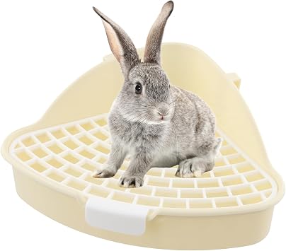 Rabbit Litter Box Corner, Small Rabbit Litter Tray for Cage, Small Animal Triangle Toilet Potty Trainer, Bunny Corner Bedding Litter Box for Guinea Pig, Ferret, Hamster, Chinchilla, Squirrel White
