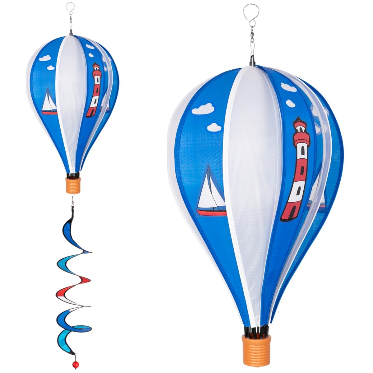 CIM Windspiel - Heißluftballon Twister Maritim - wetterbeständig - Ballon: Ø23cm x 37cm, Twister: Ø10cm x 75cm - inklusive Aufhängung