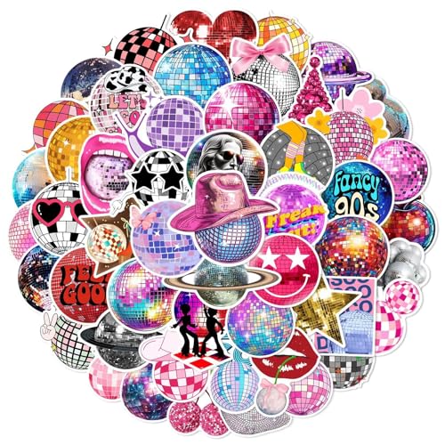Disco-Ball Aufkleber für Laptop(50PCS),Geschenk für Kinder Jugendliche Erwachsene Jungen,Disco Ball Wasserdicht Vinyl Aufkleber Stickers für Auto,Motorräder Fahrrad Gepäck Scrapbook,Skateboard