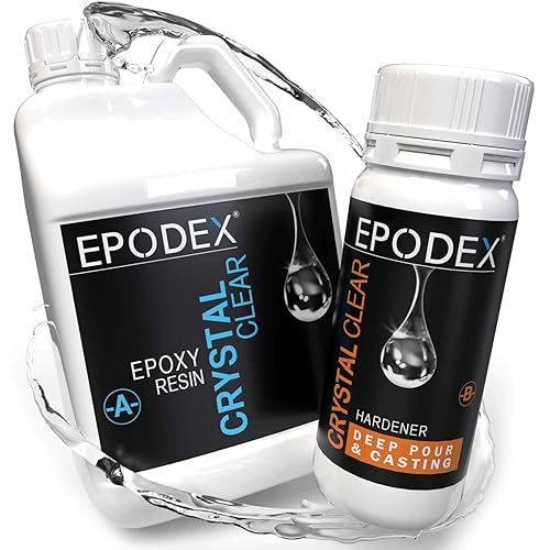EPODEX Kit de resina epoxi para vertido profundo y fundición, transparente y coloreado, sin disolventes ni burbujas, estabilizado contra rayos UV,