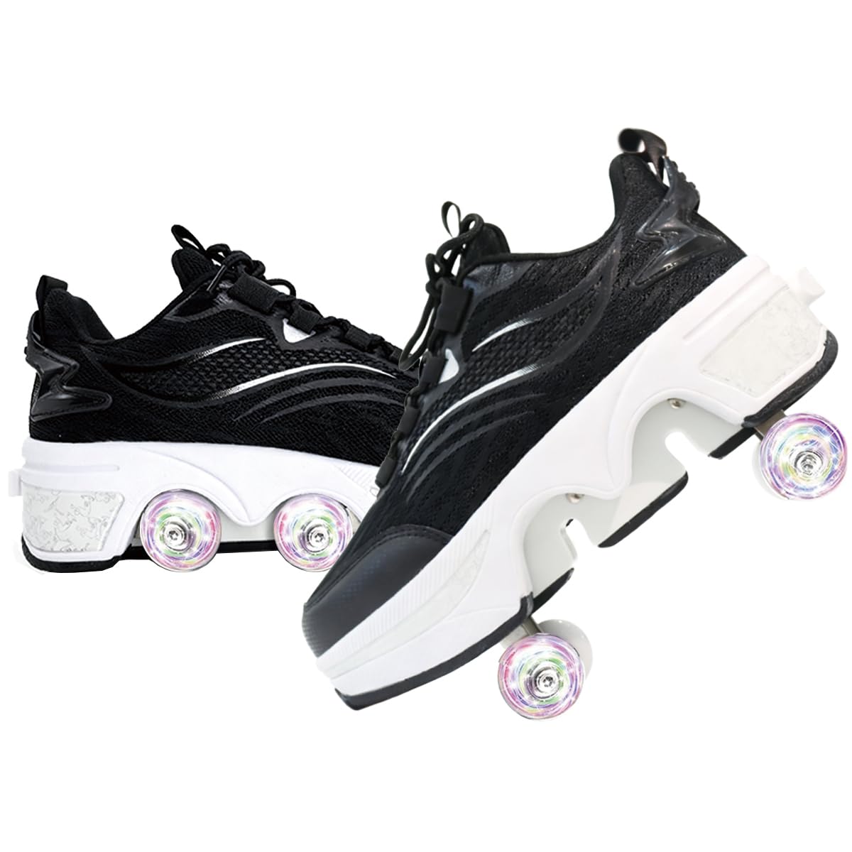 2-in-1 Retractable Roller Skate Shoes for Women and Men - 4 Rounds Shoes That Turn Into Roller Skates With Removable Wheels for Girls and Boys (Black1, EU-40)