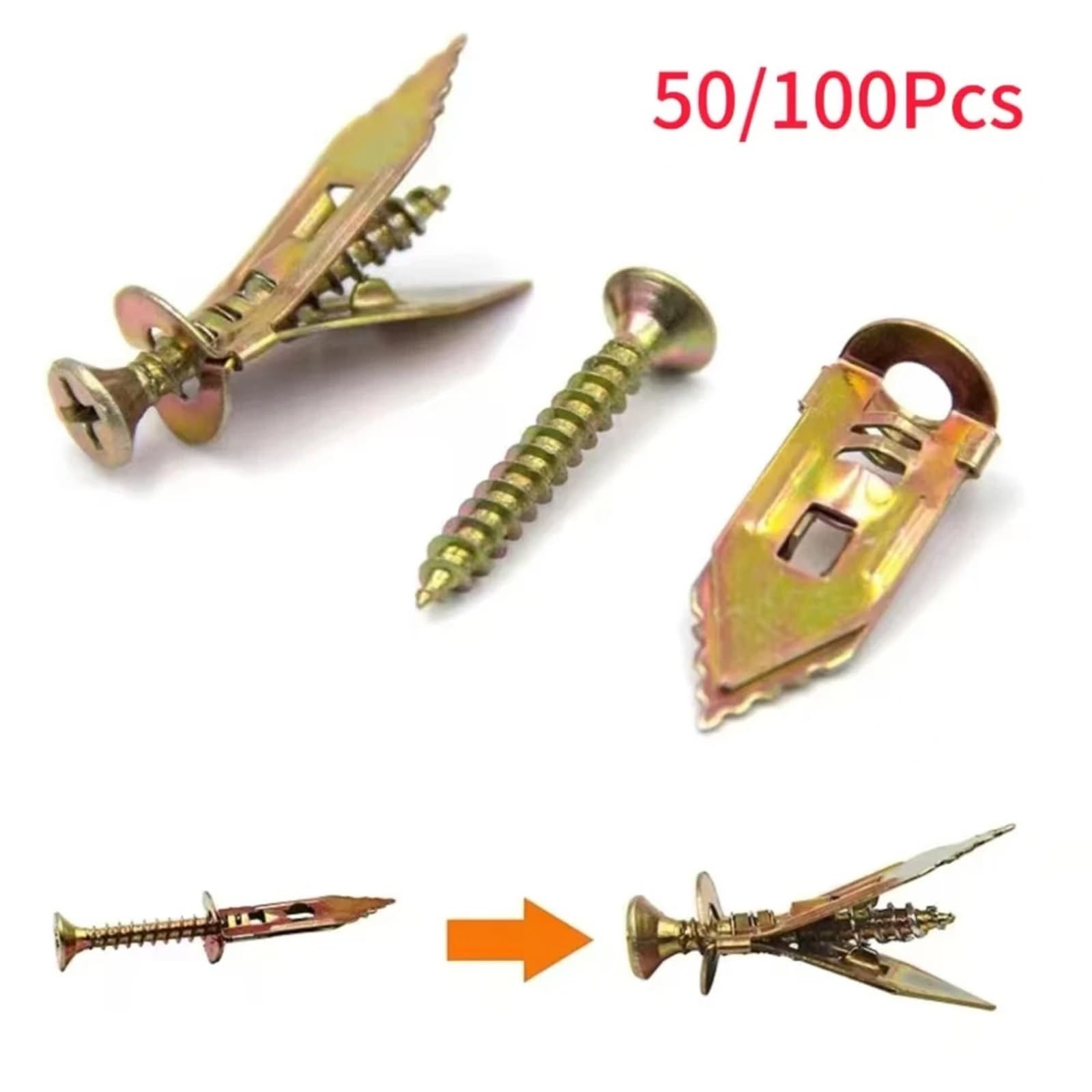 Tornillos De Expansión Para Placas De Yeso Kit de tornillos for madera alta resistencia, clavija cavidad, bricolaje, montaje en pared seguro for el hogar, expansión, herramientas fijación(100 Pcs)