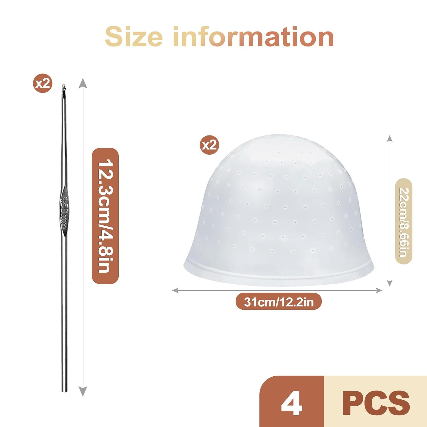 2 Pcs Silicone Hair Highlighting Cap Set with Metal Hook Reusable Frosting Tipping Hat for Balayage Bleaching DIY Coloring Dyeing Home Salon Hair Styling Tools Kit