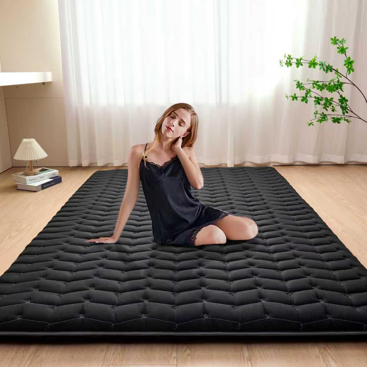 Premium Foam 3.2" Thick Japanese Futon Floor Mattress - Twin Size 39"x80" 100% High-Density Foam,Comfortable Sleeping Pad,Tatami Mat for Dorm,Bedroom or Guest Room，Boys Girls Dormitory Pads(Black)
