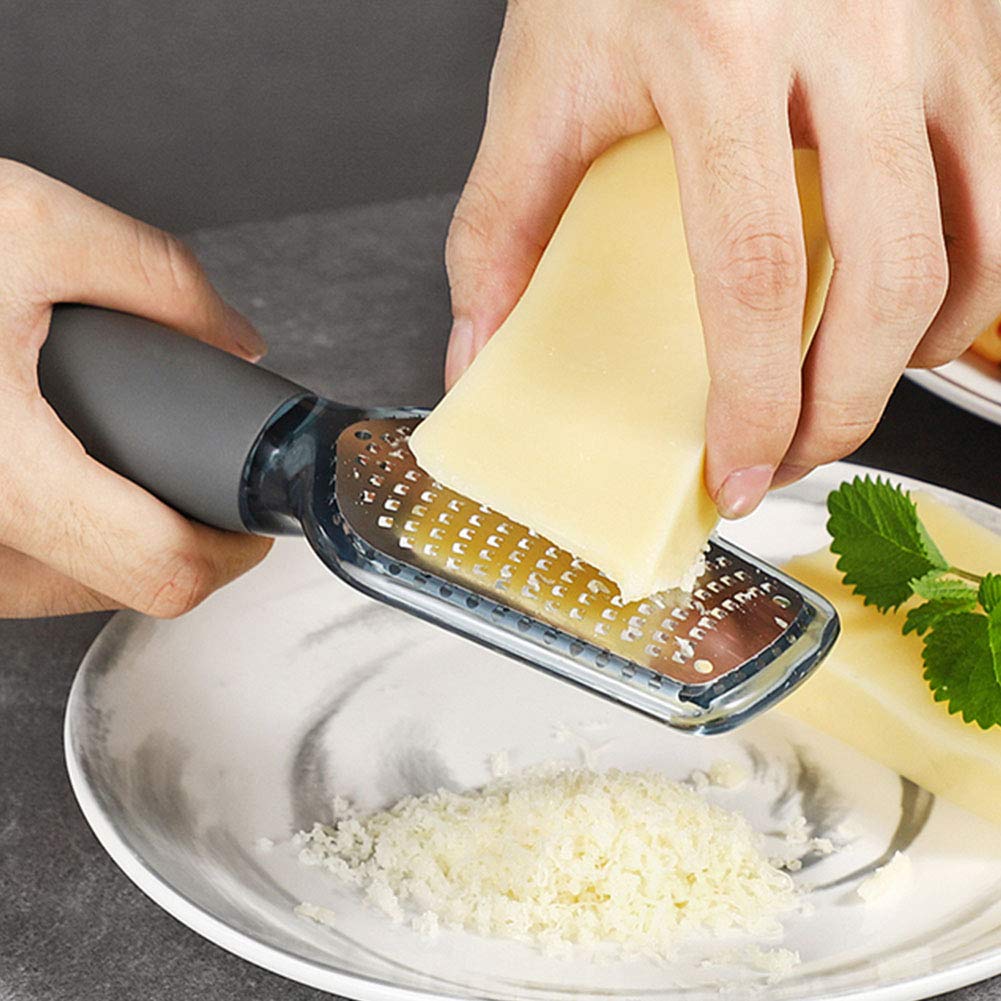 Tarka ze stali nierdzewnej ArinkO: Zester Premium do czosnku, cytrusów, czekolady i nie tylko - ergonomiczna konstrukcja, bezpieczny uchwyt - elegancki szary