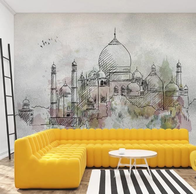 Château en aquarelle 3D papier peint mural de haute qualité - 4