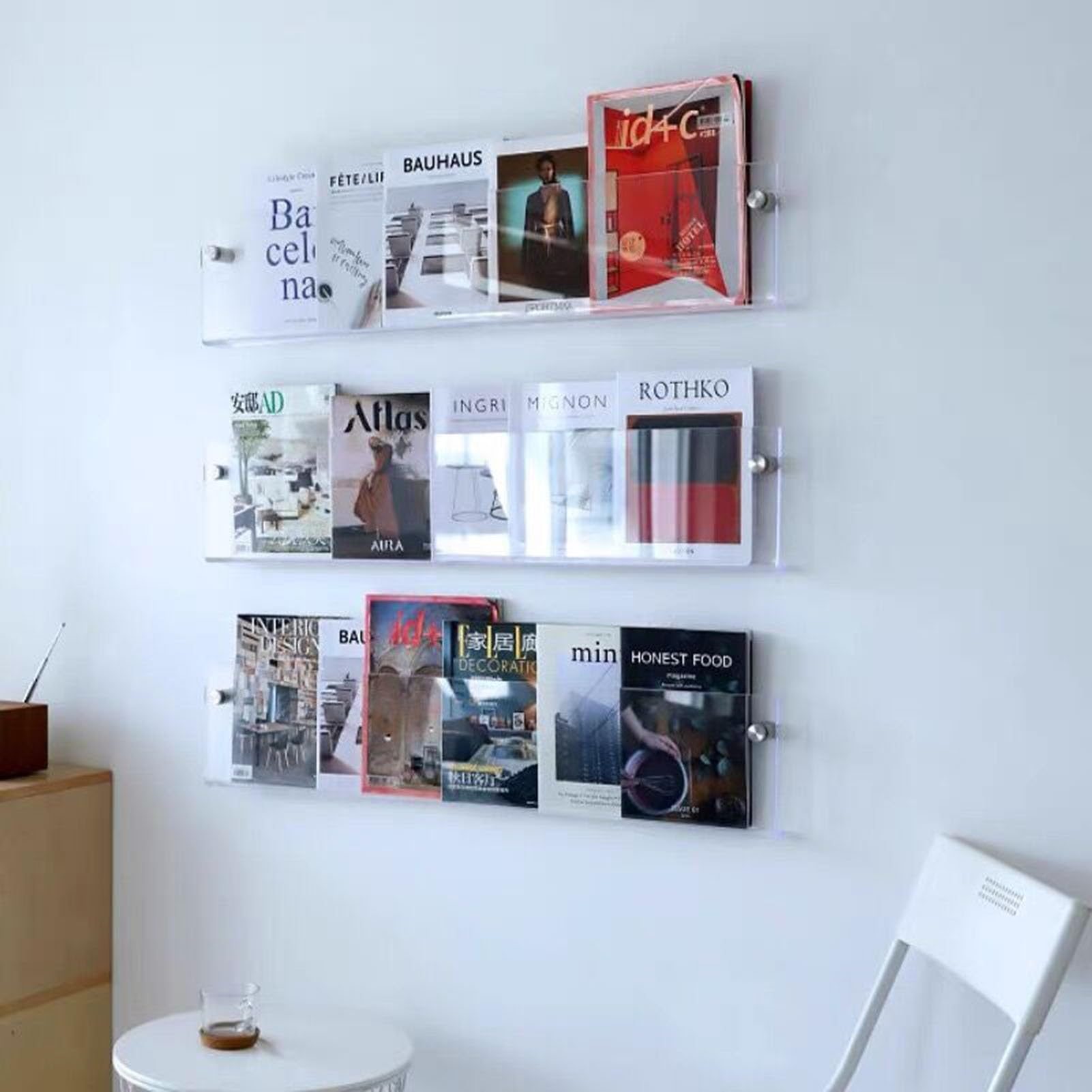 Supporto da Parete in Acrilico per brochure, Porta riviste, libreria Galleggiante, Decorazione da Parete, espositore per Letteratura, portaoggetti per casa, Soggiorno, Ufficio, Trasparente -