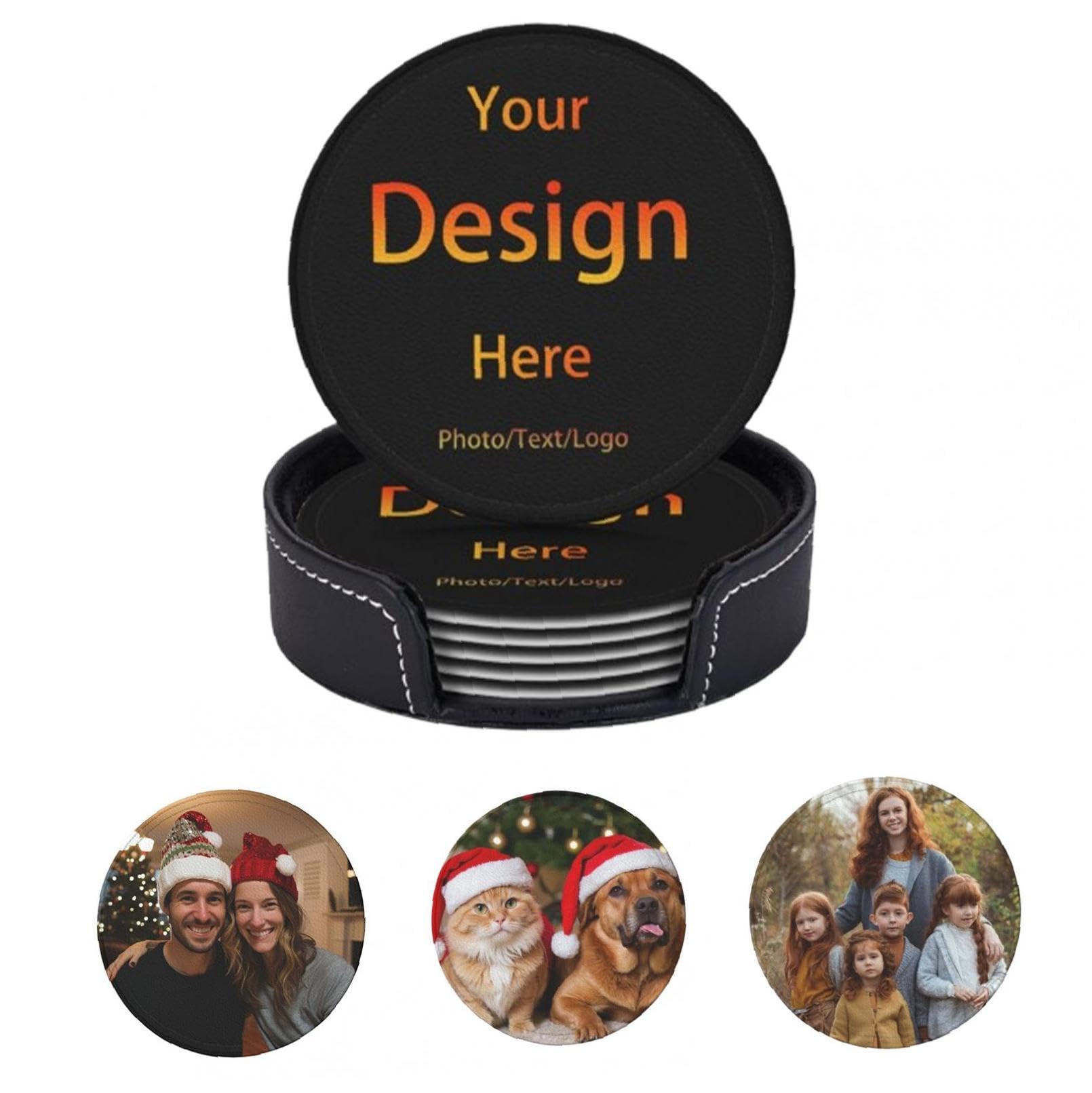 Set di 12 Sottobicchieri Personalizzati Sottobicchieri in Pelle Personalizzati per Bevande Aggiungi la tua Foto Testo Logo Tappetino Antiscivolo Personalizzato Portabicchieri per bar Caffè Cucina Casa