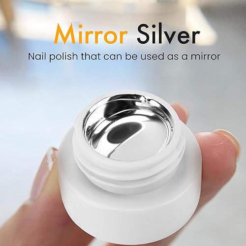 Miniatura 2 de Esmalte de uñas cromado plateado con kit de pincel, efecto espejo, secado rápido, larga duración, esmalte de gel metálico, kit de gel UV/LED súper