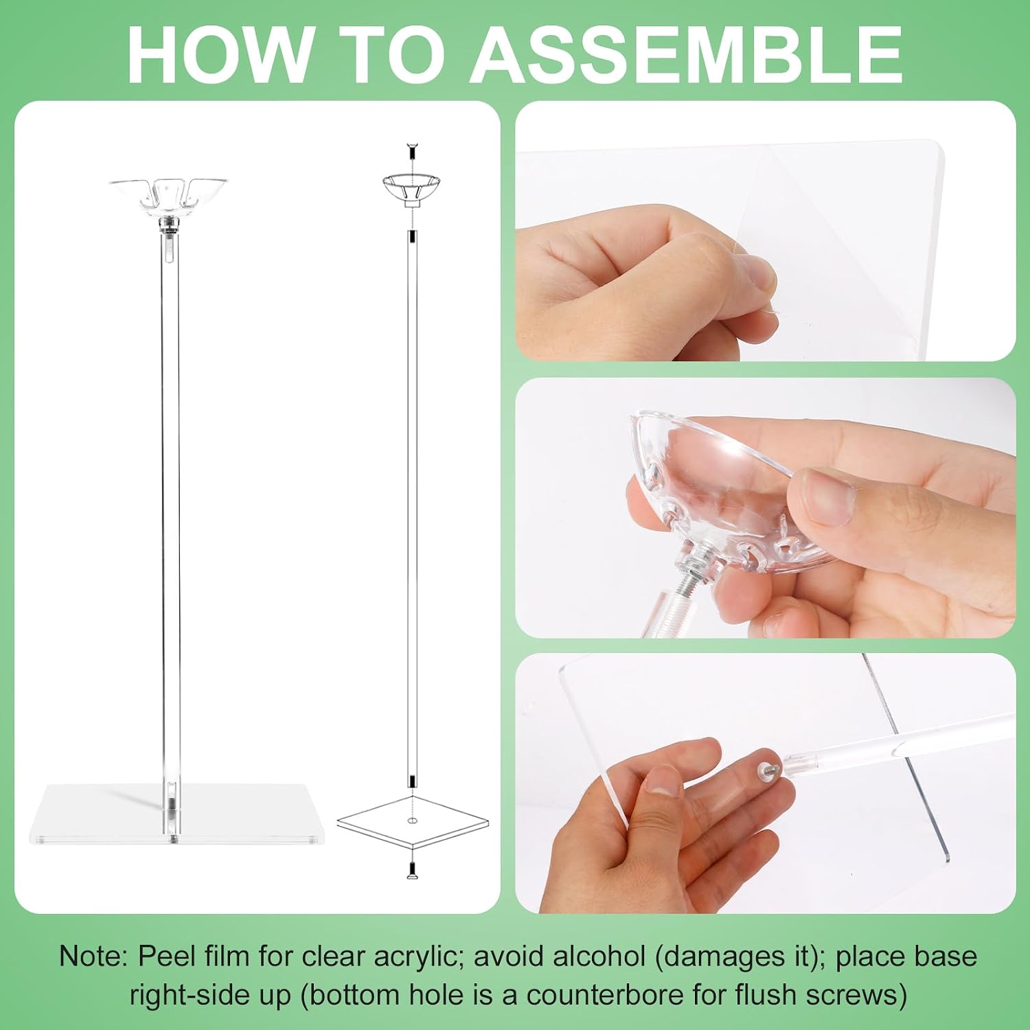 4 Pack Clear Acrylic Balloon Stands for Table, Reusable 23.6 Inch, Balloon Stick with Base Centerpieces Holders for Tables, Balloons Stand Kit for Wedding Birthday Table & Floor Party Decor