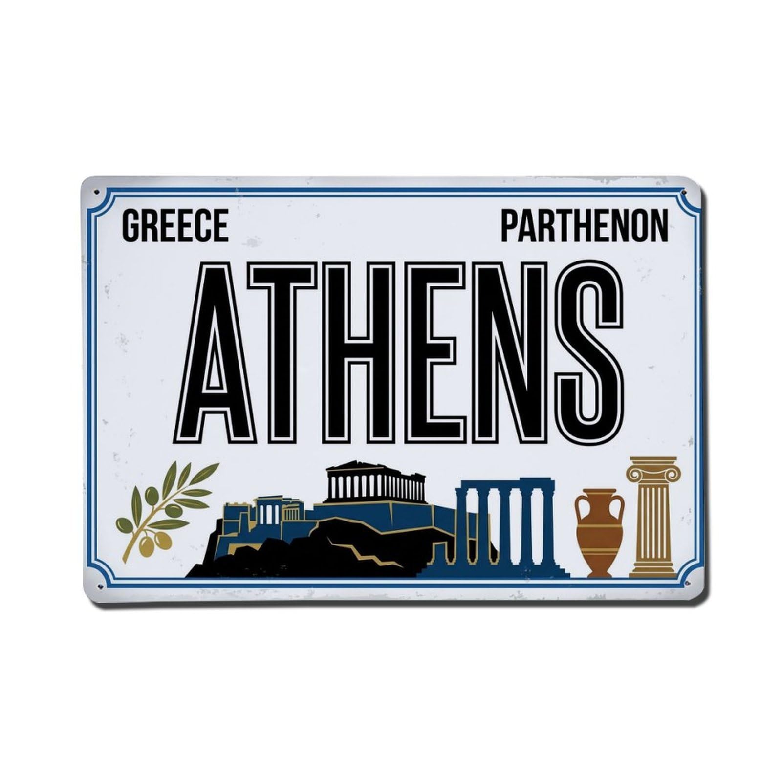 Cxhjca 8X12inch(20X30cm) Vintage Travel Athens Greece Parthenon Olive Metal Tin Sign