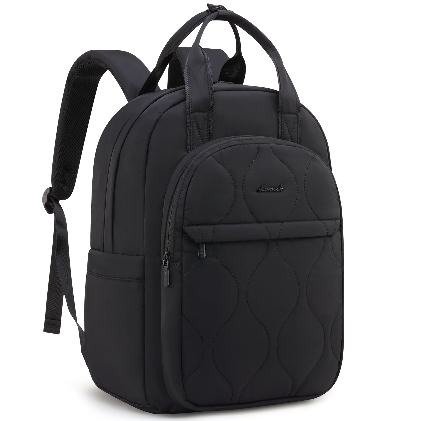 LOVEVOOK Rucksack Damen, Laptop Rucksäcke Schulrucksack Teenager Mädchen, Leicht Puffer Backpack Women, Groß Arbeit Lehrertasche Tagesrucksack Elegant für Uni Reise (B-Schwarz, 15,6 zoll)