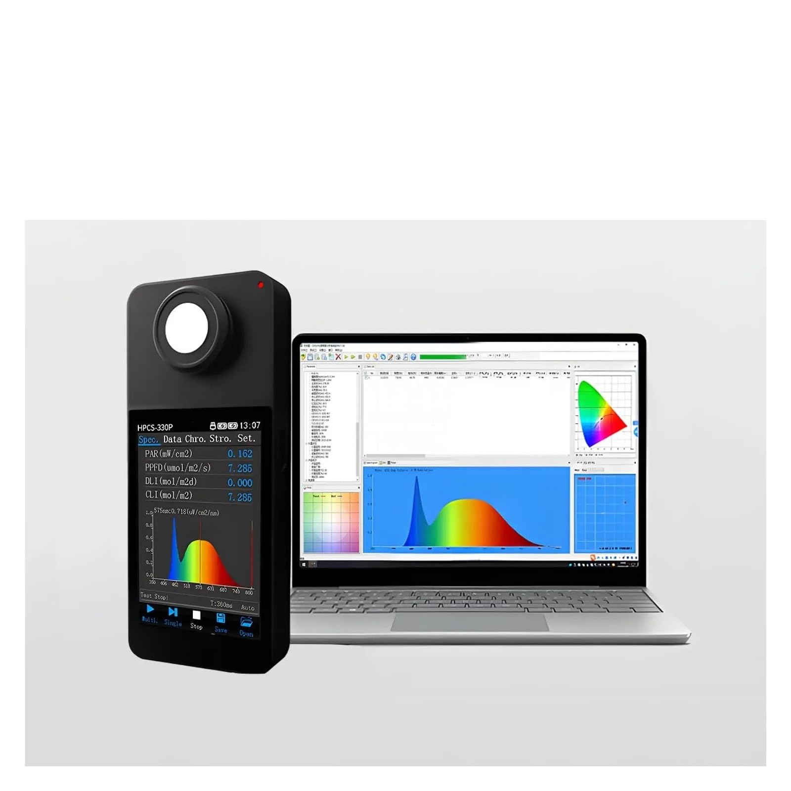 Mthckxjbsuz 330P With Screen Spectrometer Portable, Flicker Meter Ppfd Par Hpcs330p Spectrometer 350-800Nm