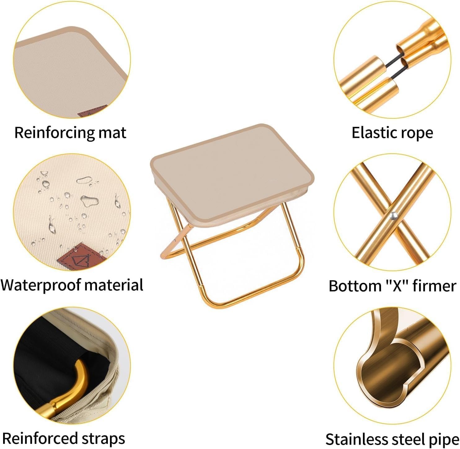 AASTIK Handbag Folding Stool, Zipper Bag Foldable Camping Chairs, Picnic Lightweight Folding Stool, Stability & Comfort Portable Camp Chairs for Beach, Backpacking