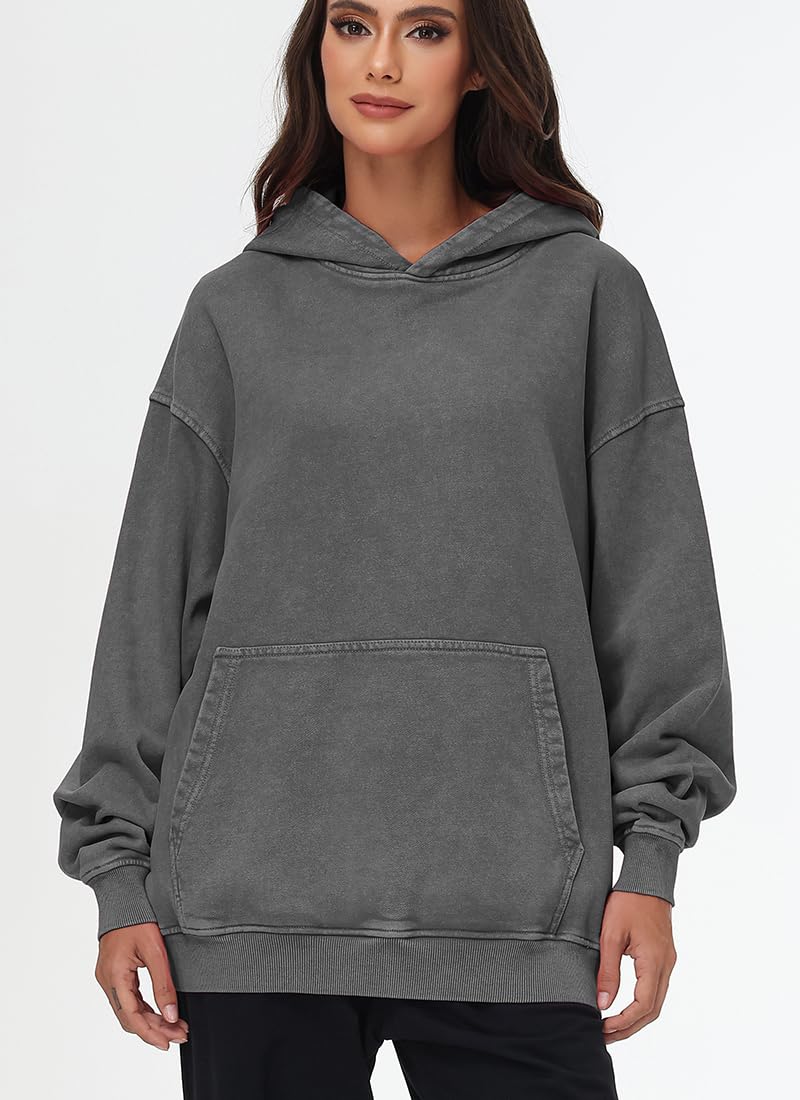 PADOLA Oversize Sweats à Capuche Femme Y2k Pull Femme Coton Veste Polaire Manches Longues Vintage délavé Sweat mi Saison Basic Hoodie Femme Rétro Pulls Casual Sweatshirts Hiver