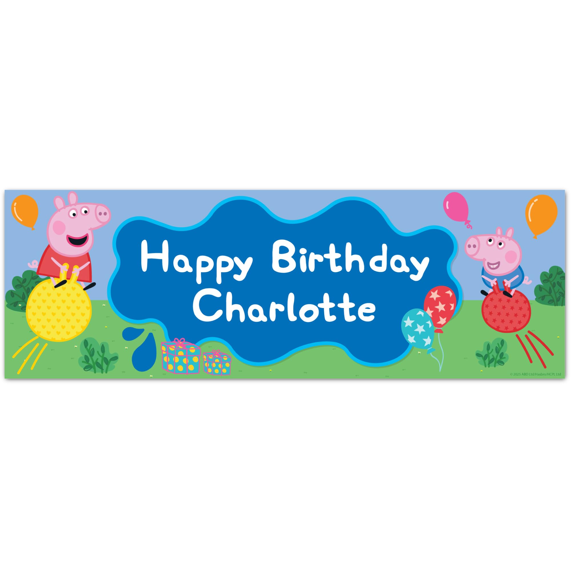 Peppa Pig Birthday - Peppa and George Space Hoppers Personalised Banner Wall Sticker (120cm width x 40cm height)