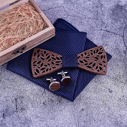 Corbata de madera para hombre, artesanal, hueca y tallada miniatura 2