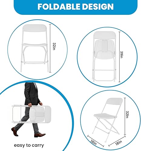 Miniatura 2 de Heavy-Duty Metal Frame Folding Chairs 10 Pack, 350Lbs Foldable Chairs with Anti-Slip Rubber Sleeve, 18L x 18W x 32H, Folding Chair for Wedding
