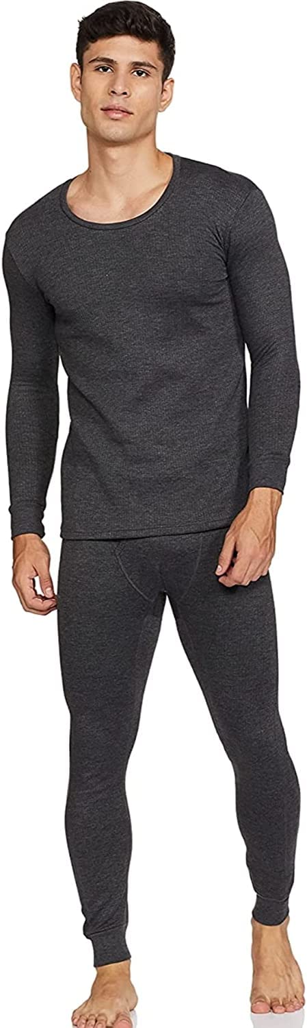 Adesh AnusaarBunex Men's Fleece Winter Body Warmer Thermal Top Pajama and Bottom Suit Combo Set, Grey, XL - 95