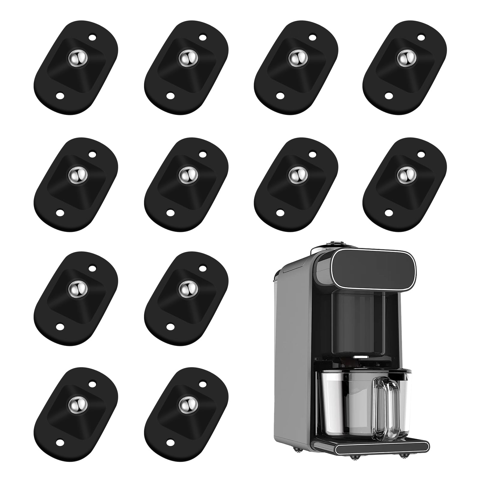12 Pcs Self Adhesive Small Appliance Rollers,Small Caster Wheels 360°Rotation Universal Appliance Wheels for Kitchen Appliances on The Counter,Storage Box,Small Furniture(Black)