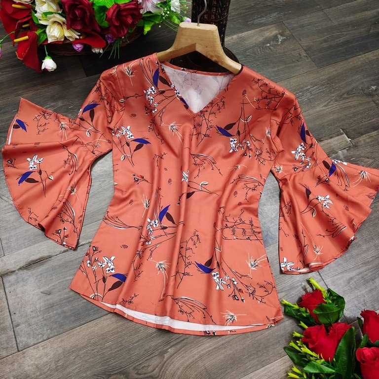 Image of OM SAI LATEST CREATION Women's Plain Crepe with Ruffle Sleeve Design on HaOSLC-Sleeve Regular Fit Office wear,Casual wear Top
