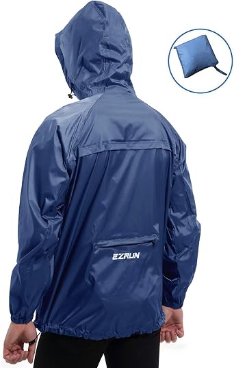 Men's Waterproof Hooded Rain Jacket Running Cycling Hiking Gear Windbreaker Lightweight Packable Raincoat